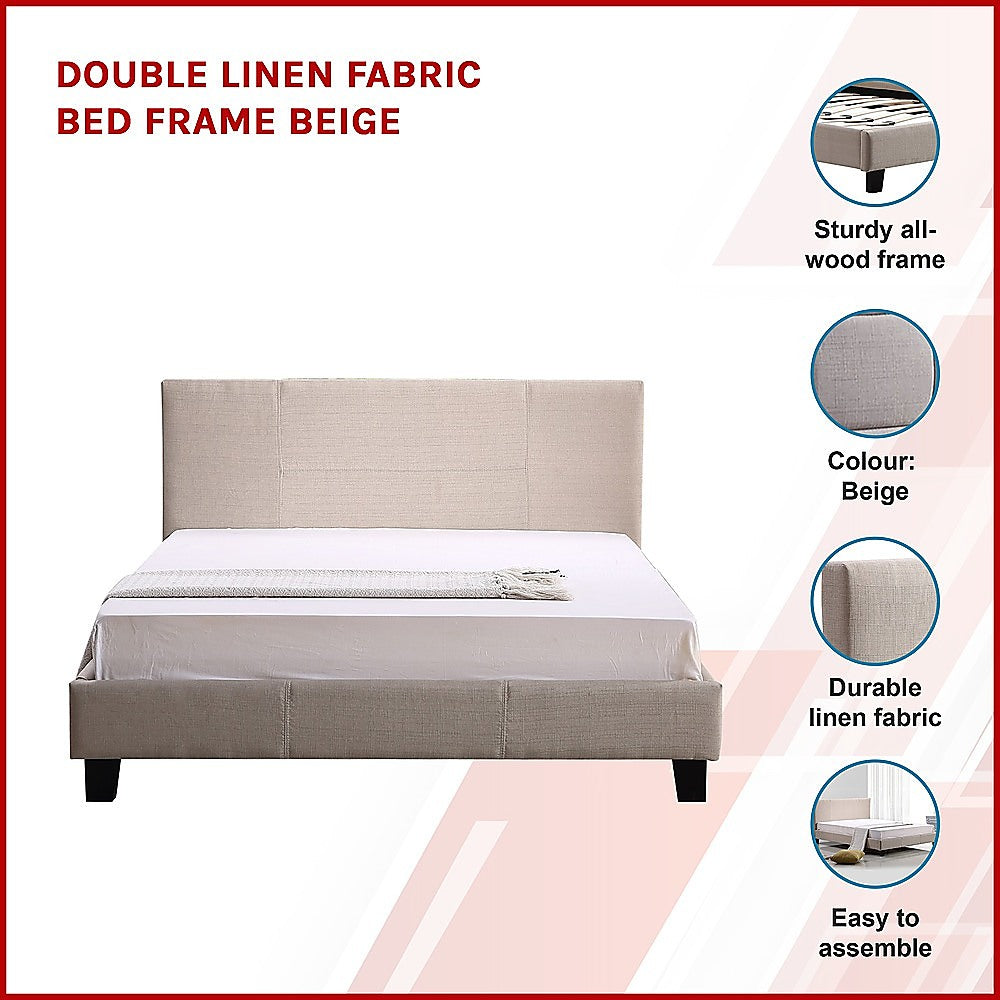 Tokyo Double Linen Fabric Bed Frame Beige