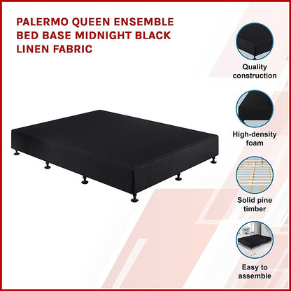 Palermo Queen Ensemble Bed Base Midnight Black Linen Fabric