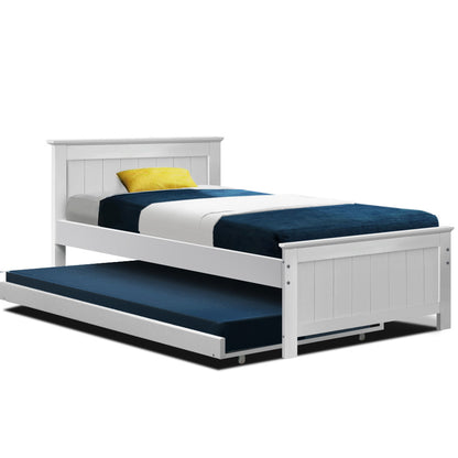 Vienna Wooden Trundle Bed Frame White King Single Sydney