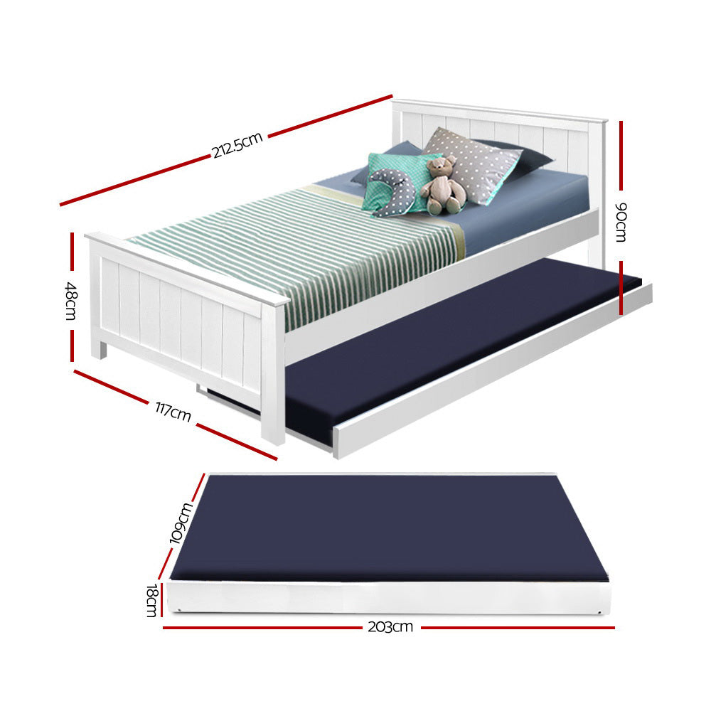 Melbourne Vienna King Single Timber Slat Trundle Bed Frame White