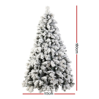 MerryPines Christmas Tree 1.8M Xmas Tree with 350 LED Lights Snowy Tips