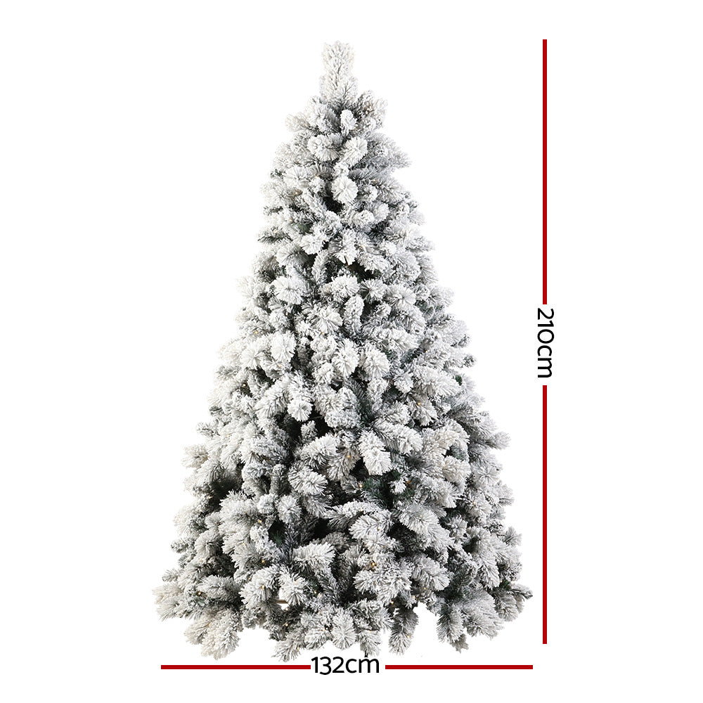 MerryPines Christmas Tree 2.1M Xmas Tree with 500 LED Lights Snowy Tips