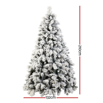 MerryPines Christmas Tree 2.1M Xmas Tree with 500 LED Lights Snowy Tips