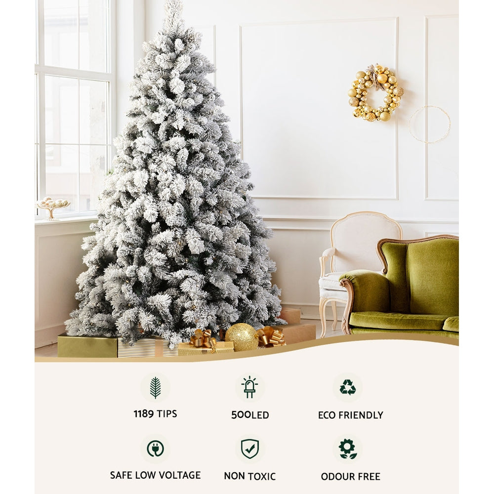 MerryPines Christmas Tree 2.1M Xmas Tree with 500 LED Lights Snowy Tips