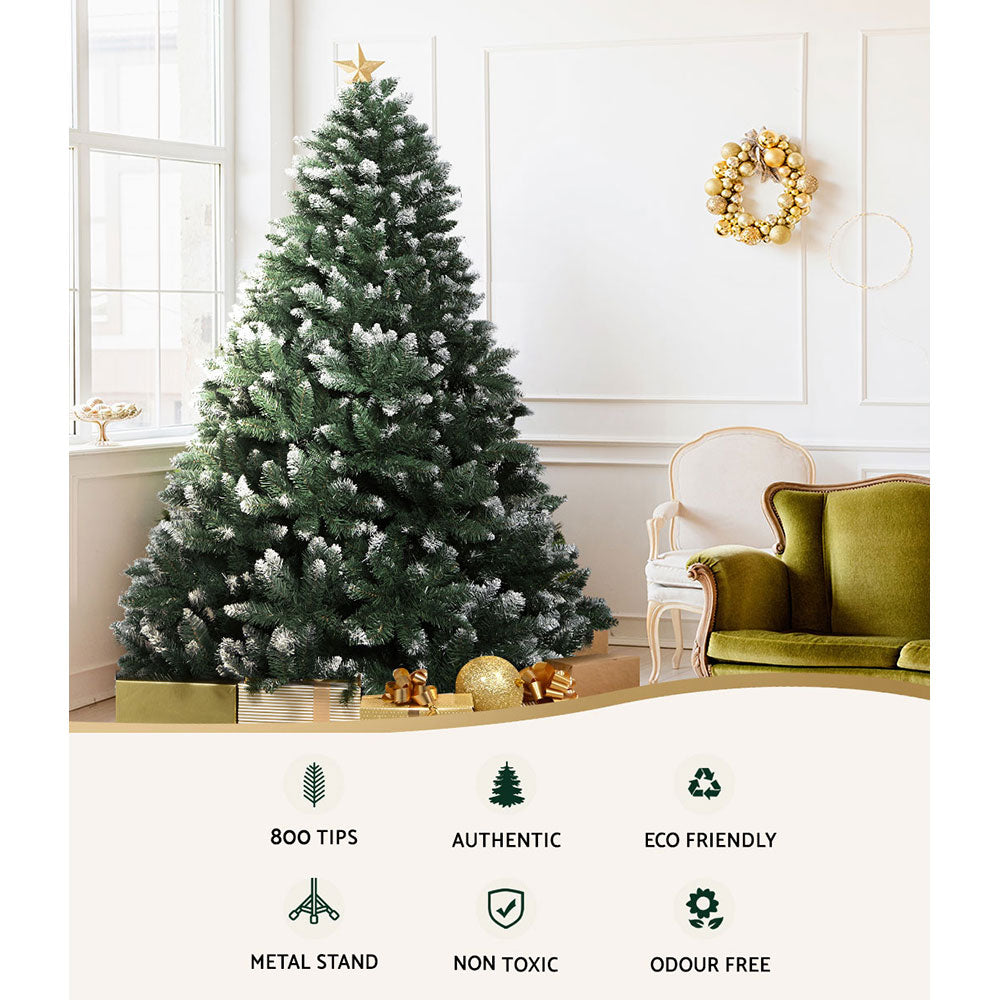 MerryPines Christmas Tree 1.8M Xmas Trees Decorations Snowy Green 800 Tips