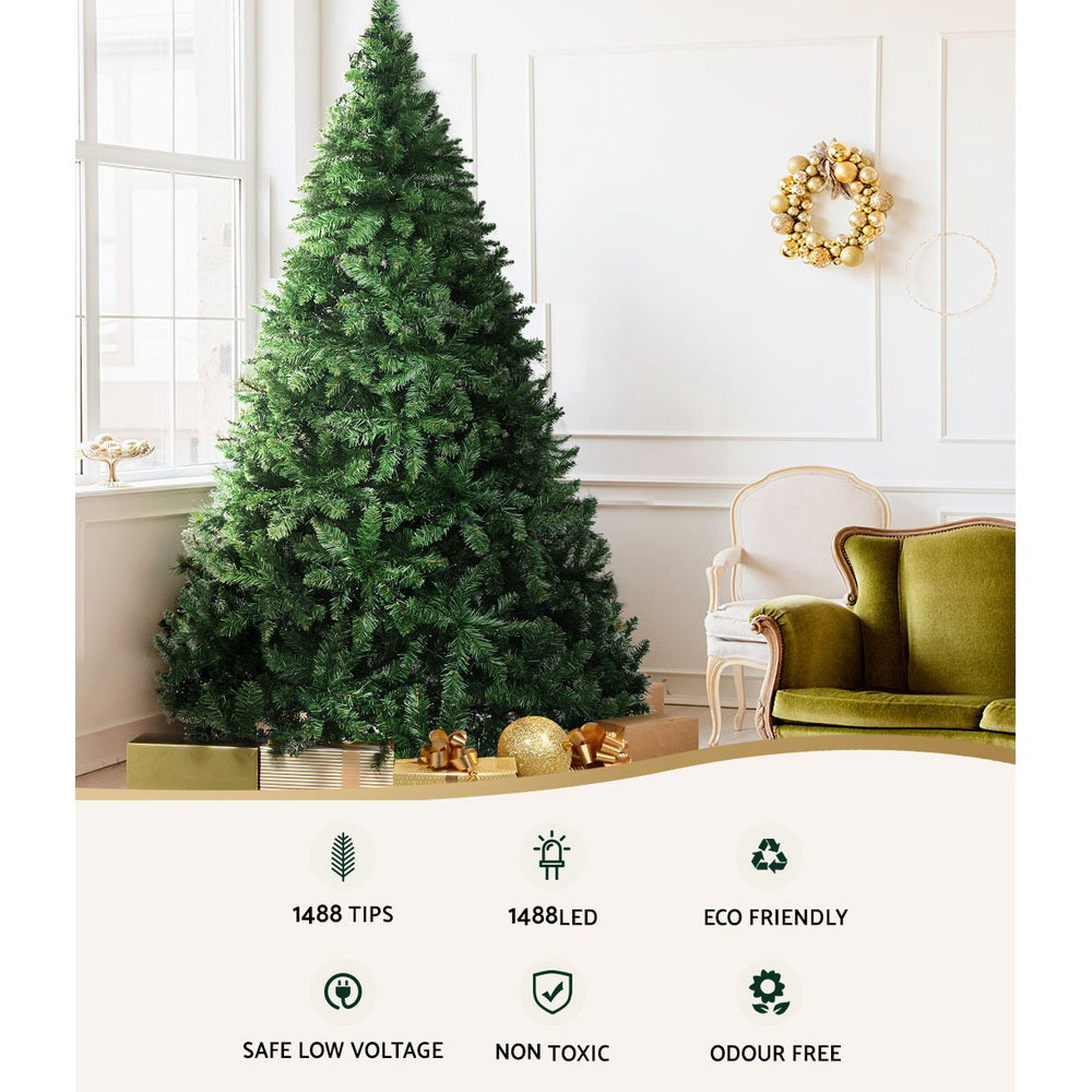 MerryPines Christmas Tree 2.4M With 1488 LED Lights Warm White Green